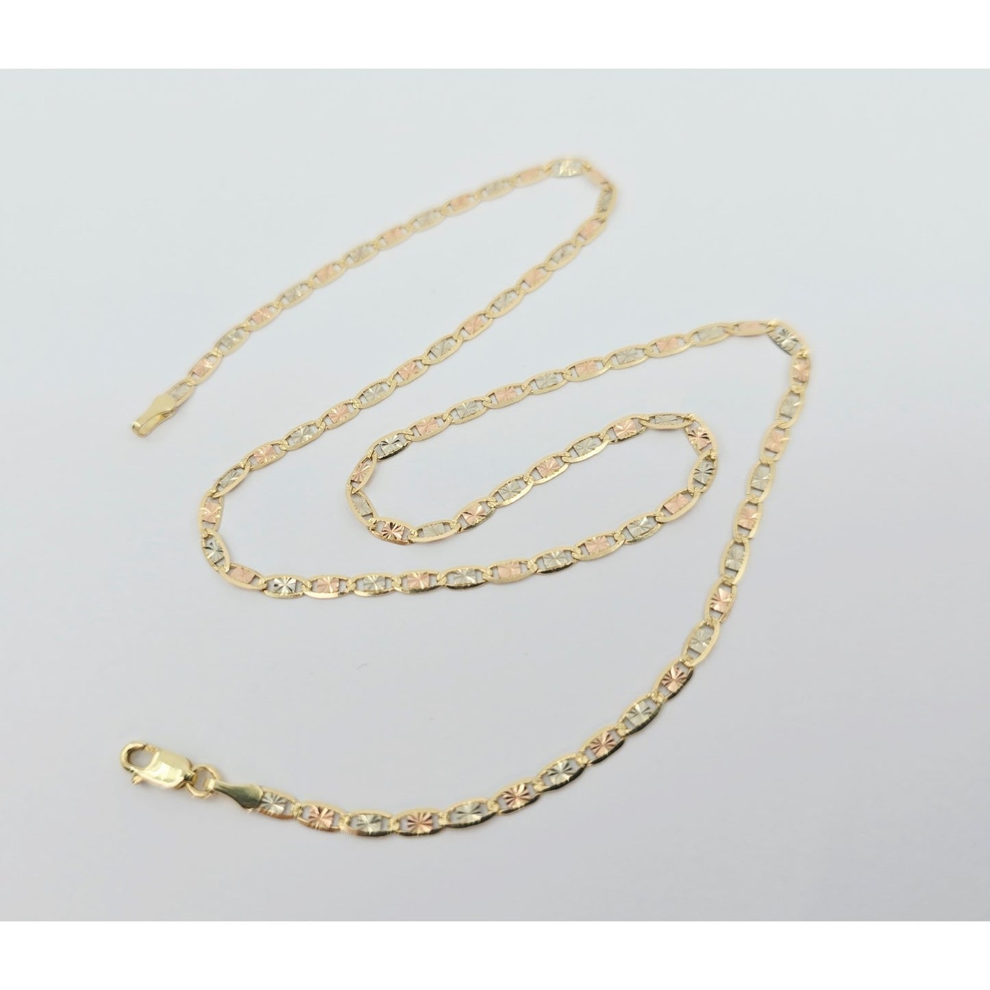 14K Tri Tone Gold Diamond Cut Valentino Link Chain Necklace