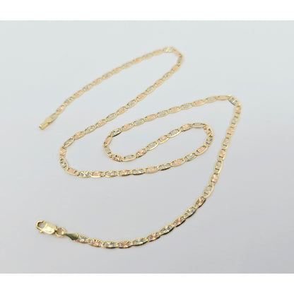 14K Tri Tone Gold Diamond Cut Valentino Link Chain Necklace