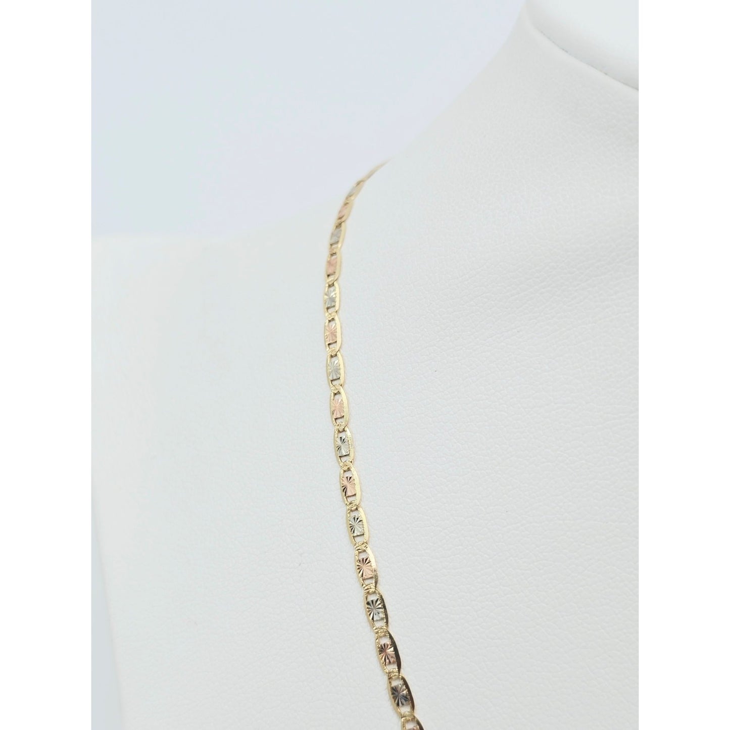 14K Tri Tone Gold Diamond Cut Valentino Link Chain Necklace