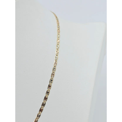 14K Tri Tone Gold Diamond Cut Valentino Link Chain Necklace