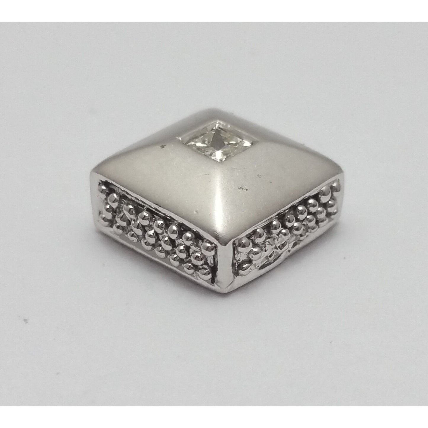 14K Solid White Gold Designer Square Shape Diamond Charm Pendant