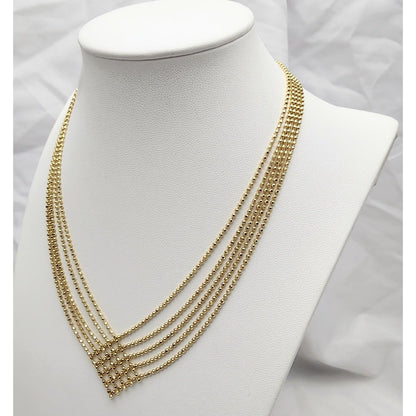 14K Yellow Gold Multi Layered 5 Strands Line Bead Ball Chain Necklace