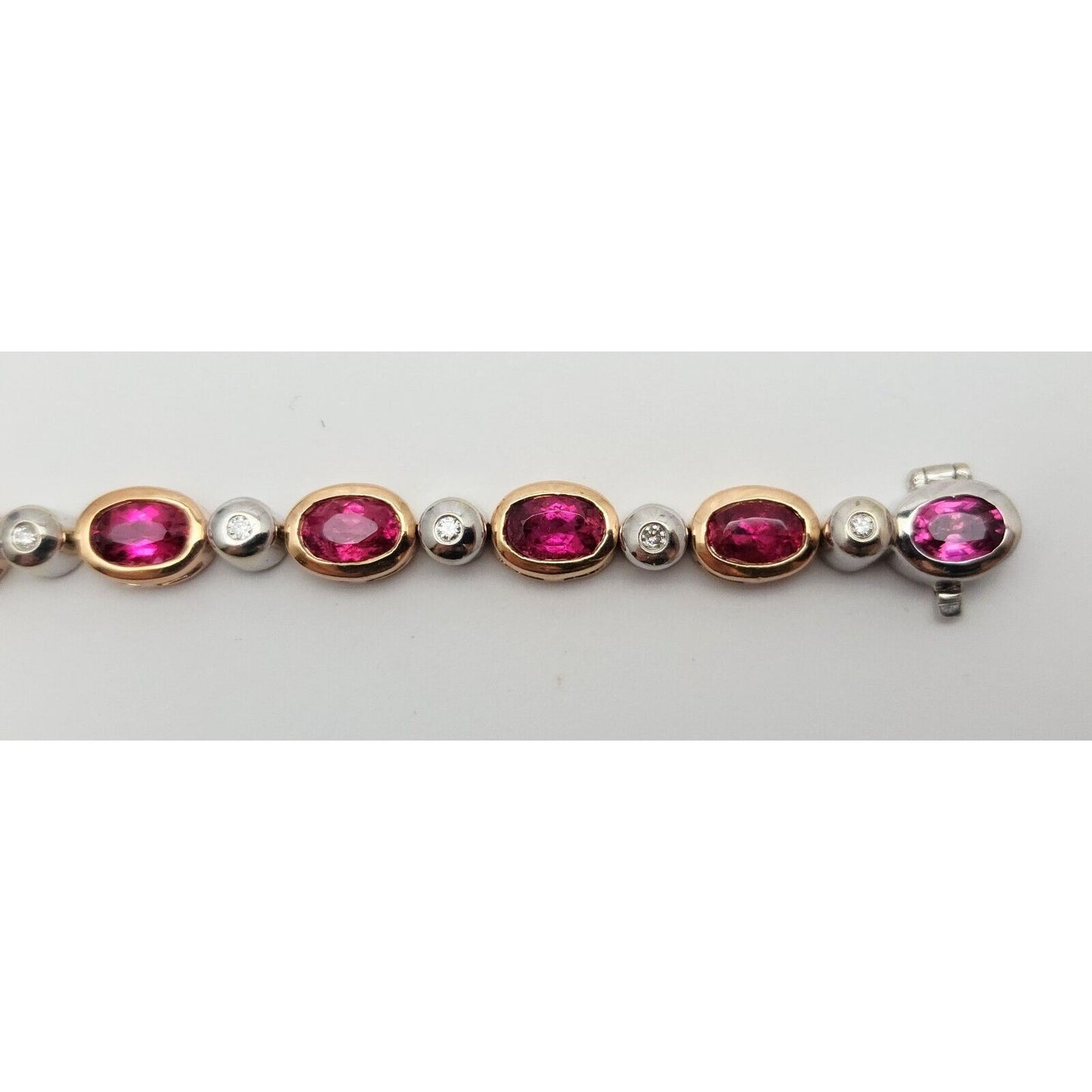 14K Solid Multi Tone Gold Ruby & Diamond Tennis Link Bracelet