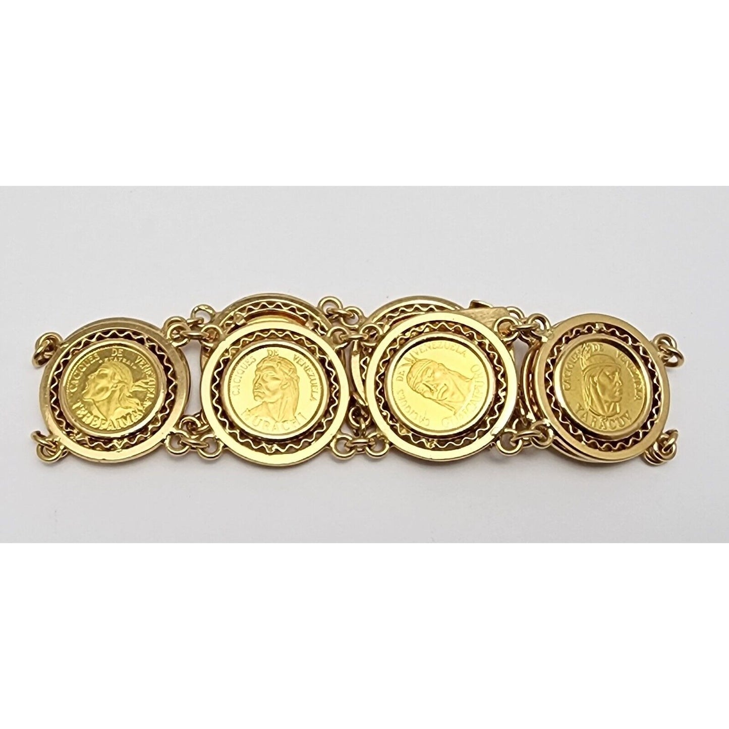 18K Yellow Gold Caciques De Venezuela 21K Gold Coin Link Bracelet