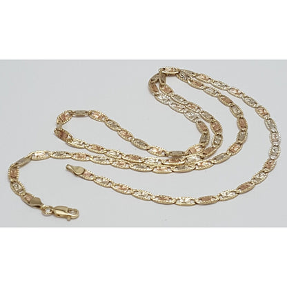 10K Tri Tone Gold Diamond Cut Link Chain Necklace