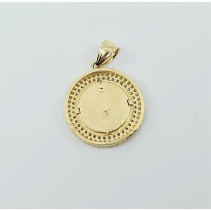 14K Yellow Gold Round Cross CZ Pendant Charm