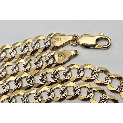10K Two Tone Gold Diamond Cut Curb Link Chain Necklace