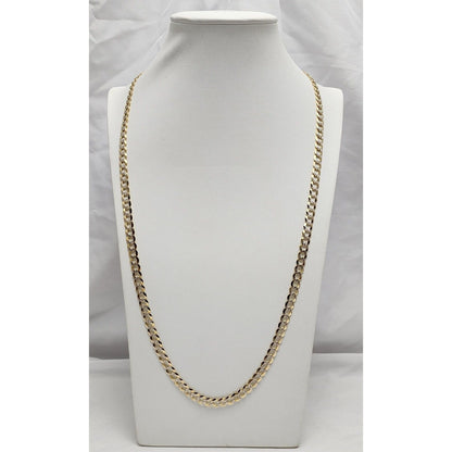 10K Two Tone Gold Diamond Cut Curb Link Chain Necklace