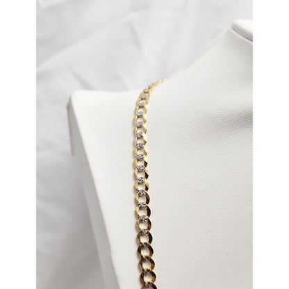 10K Two Tone Gold Diamond Cut Curb Link Chain Necklace