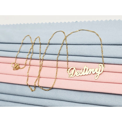 14K Yellow Gold Initial Name Destiny Charm Pendant Singapore Link Chain Necklace