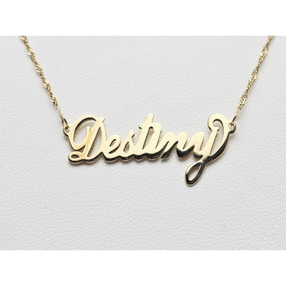 14K Yellow Gold Initial Name Destiny Charm Pendant Singapore Link Chain Necklace
