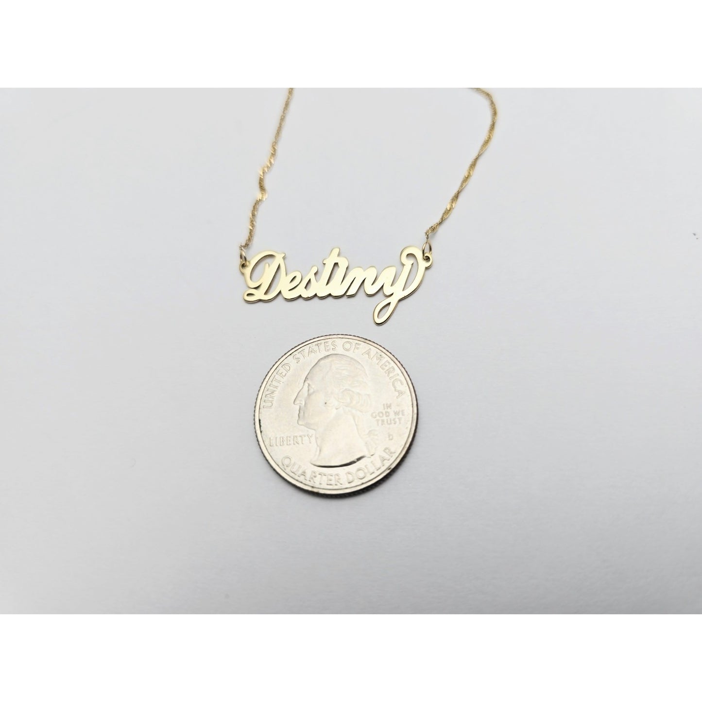 14K Yellow Gold Initial Name Destiny Charm Pendant Singapore Link Chain Necklace