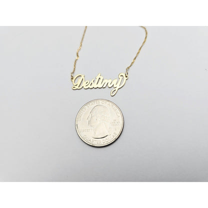 14K Yellow Gold Initial Name Destiny Charm Pendant Singapore Link Chain Necklace