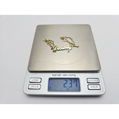 14K Yellow Gold Initial Name Destiny Charm Pendant Singapore Link Chain Necklace