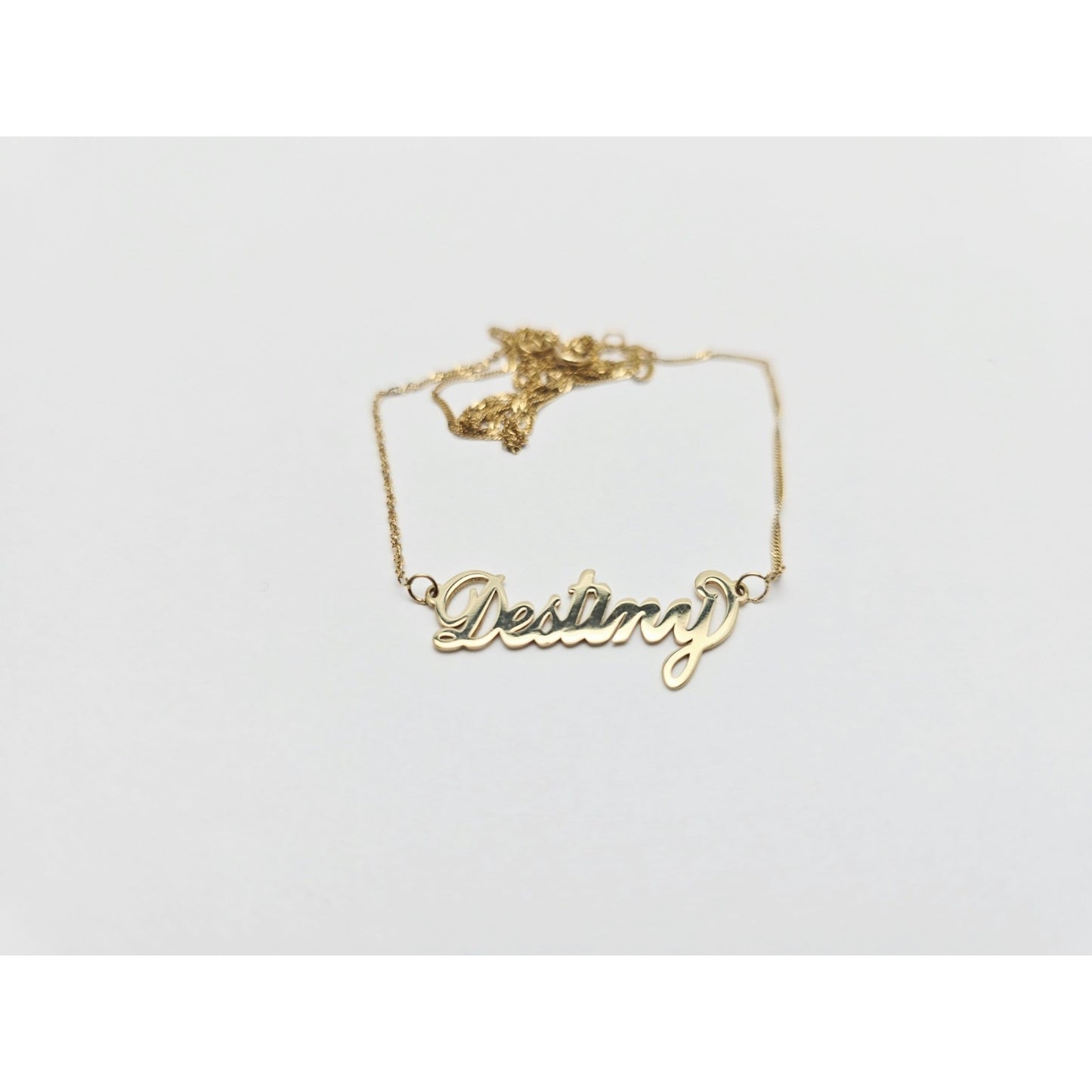 14K Yellow Gold Initial Name Destiny Charm Pendant Singapore Link Chain Necklace