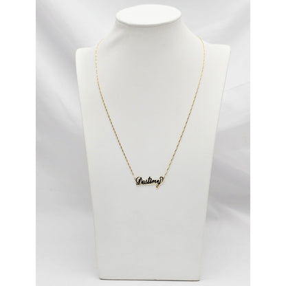 14K Yellow Gold Initial Name Destiny Charm Pendant Singapore Link Chain Necklace