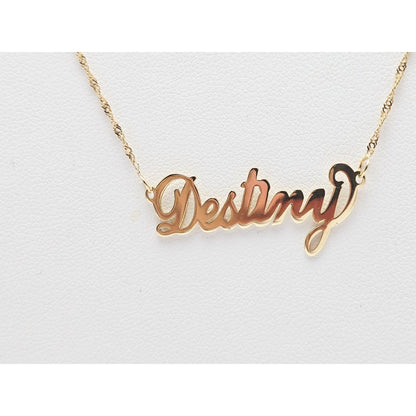 14K Yellow Gold Initial Name Destiny Charm Pendant Singapore Link Chain Necklace