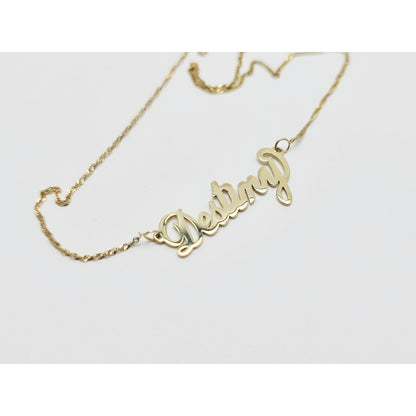 14K Yellow Gold Initial Name Destiny Charm Pendant Singapore Link Chain Necklace