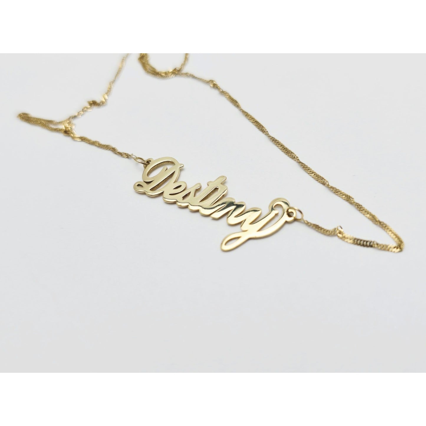 14K Yellow Gold Initial Name Destiny Charm Pendant Singapore Link Chain Necklace