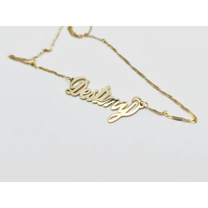 14K Yellow Gold Initial Name Destiny Charm Pendant Singapore Link Chain Necklace