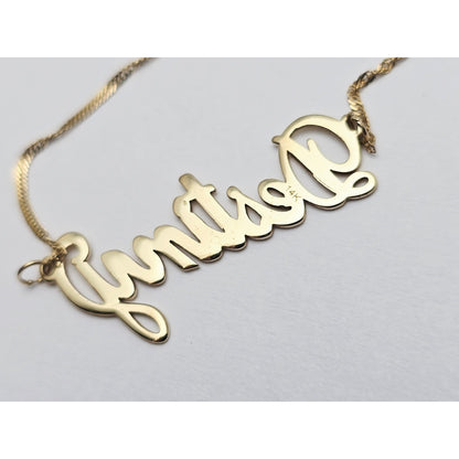 14K Yellow Gold Initial Name Destiny Charm Pendant Singapore Link Chain Necklace