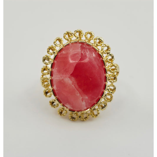 18K Yellow Gold Cabochon Rhodochrosite Ring