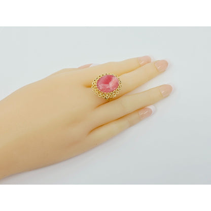 18K Yellow Gold Cabochon Rhodochrosite Ring