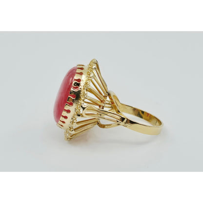 18K Yellow Gold Cabochon Rhodochrosite Ring