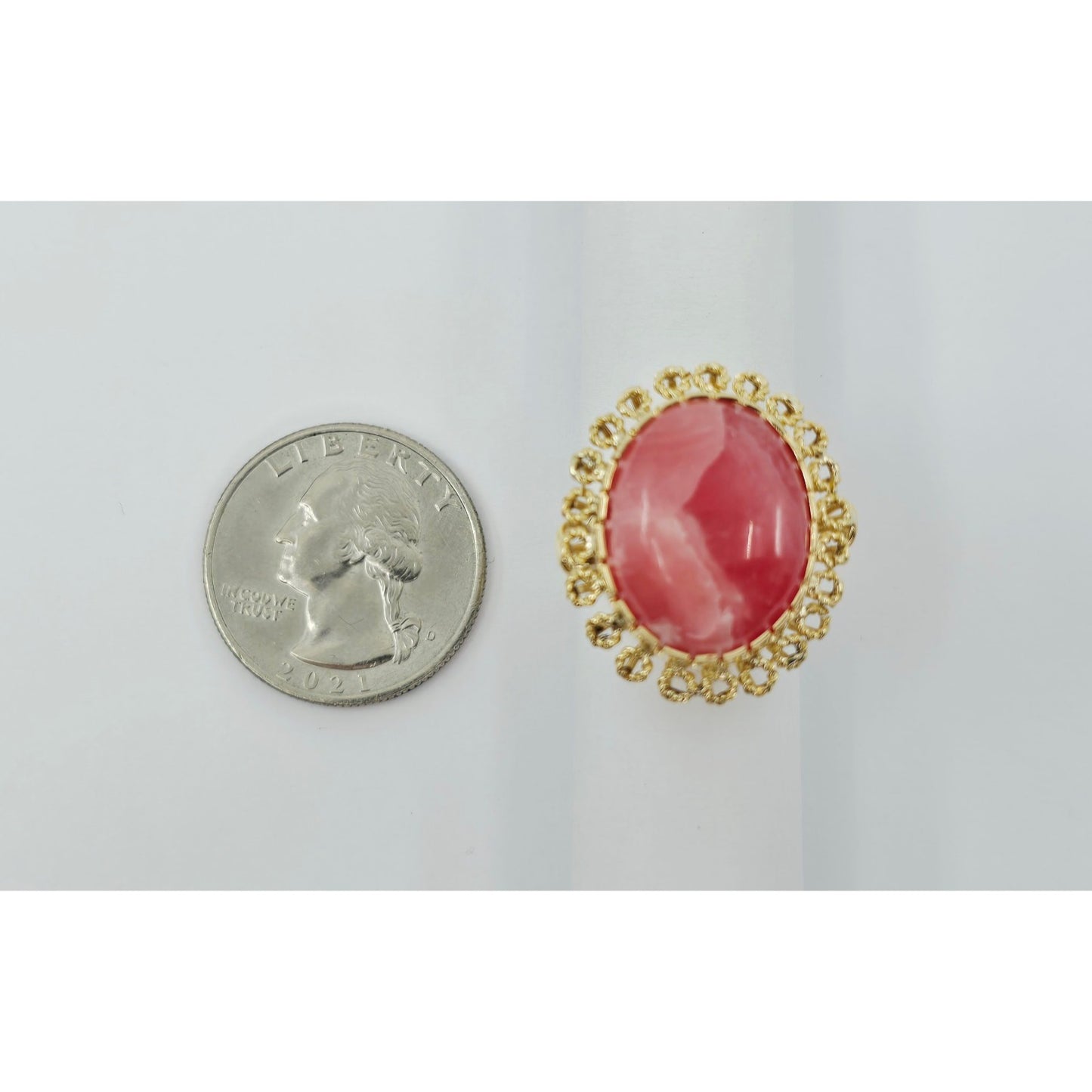 18K Yellow Gold Cabochon Rhodochrosite Ring