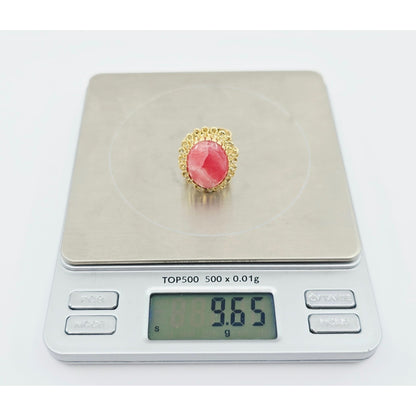 18K Yellow Gold Cabochon Rhodochrosite Ring