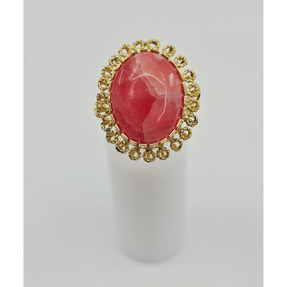 18K Yellow Gold Cabochon Rhodochrosite Ring