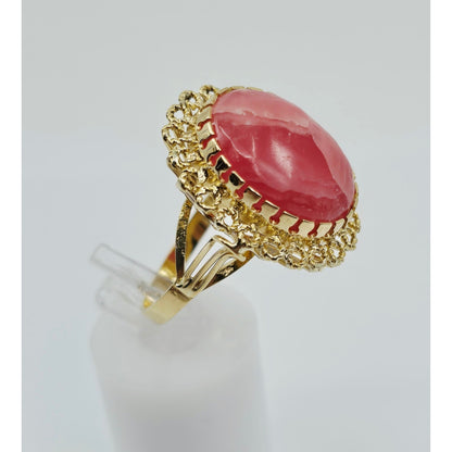 18K Yellow Gold Cabochon Rhodochrosite Ring