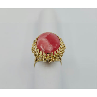 18K Yellow Gold Cabochon Rhodochrosite Ring