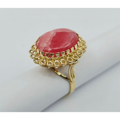 18K Yellow Gold Cabochon Rhodochrosite Ring
