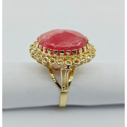 18K Yellow Gold Cabochon Rhodochrosite Ring