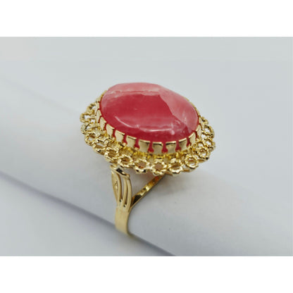 18K Yellow Gold Cabochon Rhodochrosite Ring