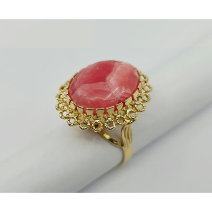 18K Yellow Gold Cabochon Rhodochrosite Ring