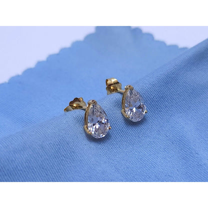 14K Yellow Gold Teardrop Pear CZ Stud Earrings