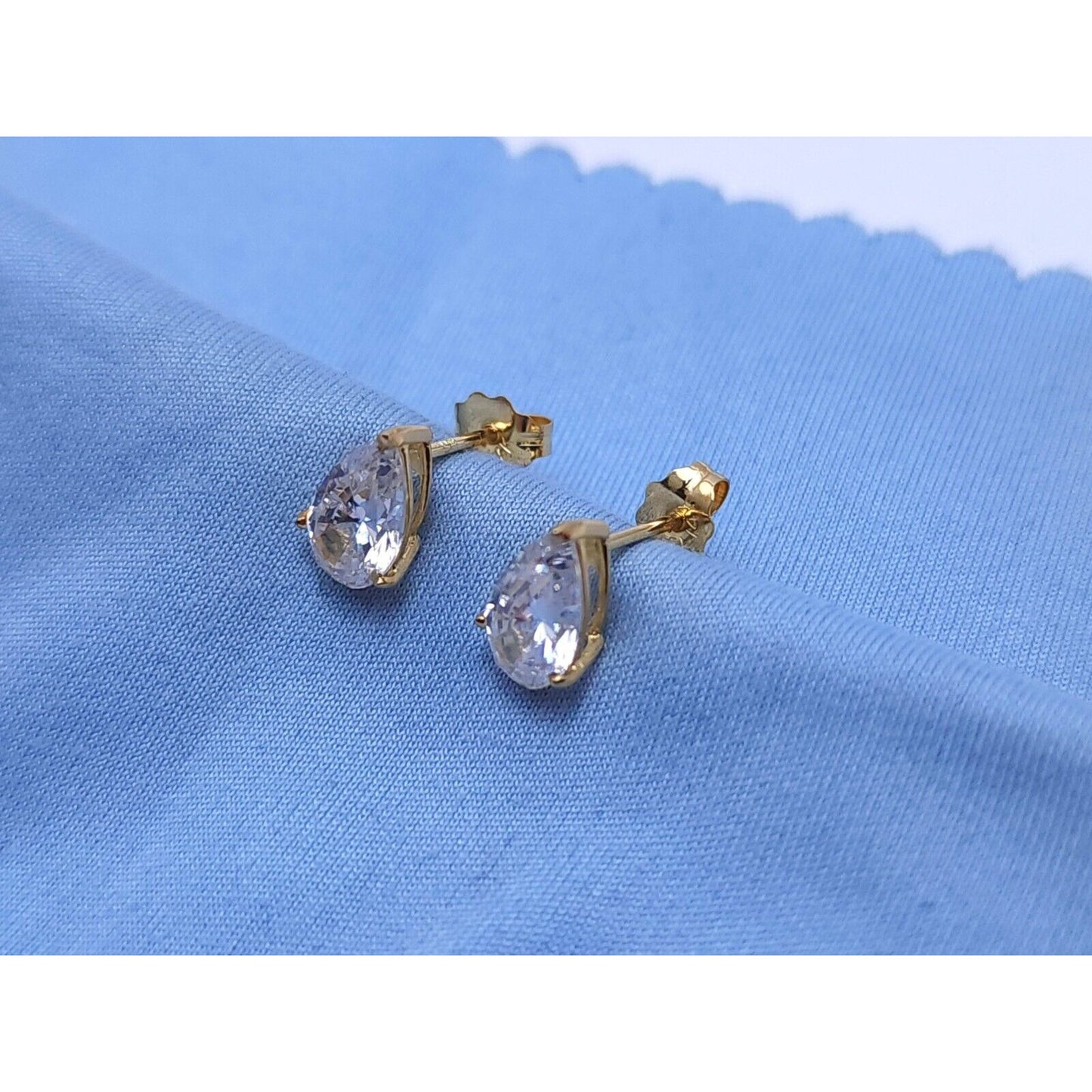 14K Yellow Gold Teardrop Pear CZ Stud Earrings