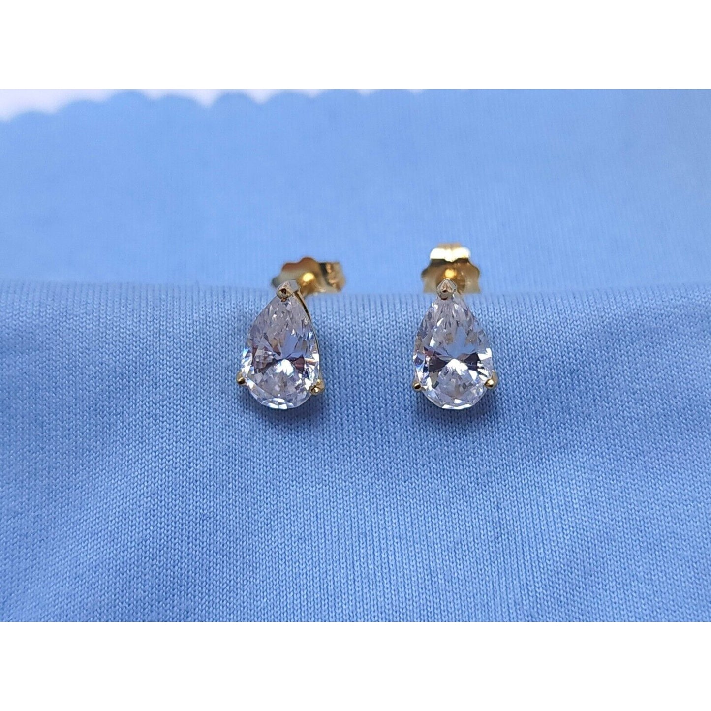 14K Yellow Gold Teardrop Pear CZ Stud Earrings