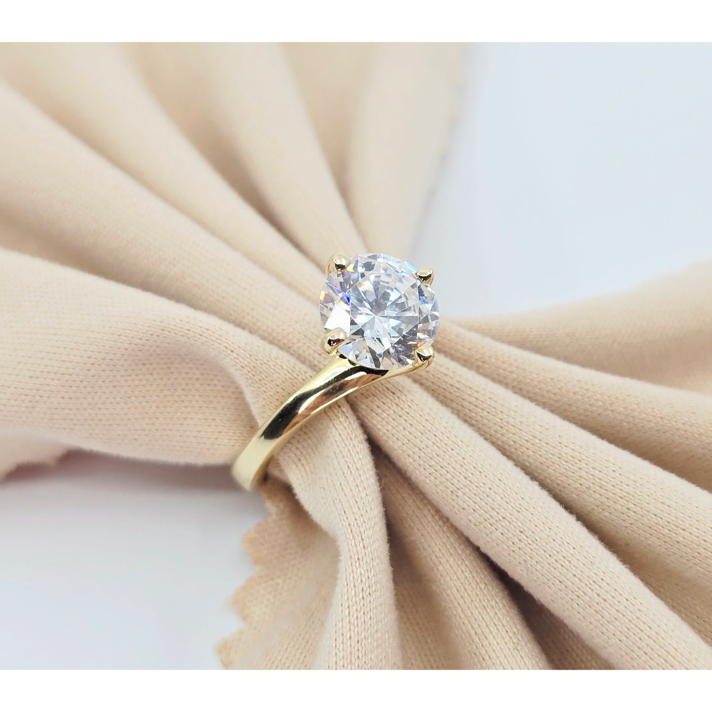 14K Yellow Gold Ladies Solitaire CZ Engagement Ring