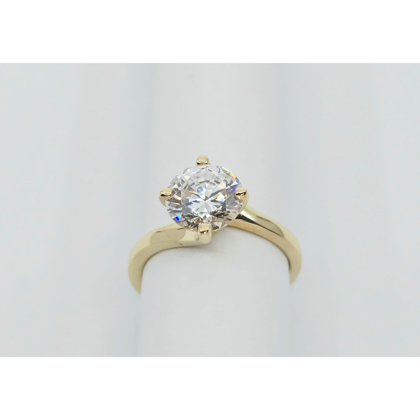 14K Yellow Gold Ladies Solitaire CZ Engagement Ring