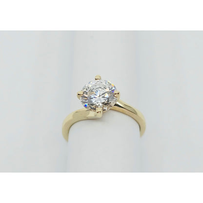 14K Yellow Gold Ladies Solitaire CZ Engagement Ring