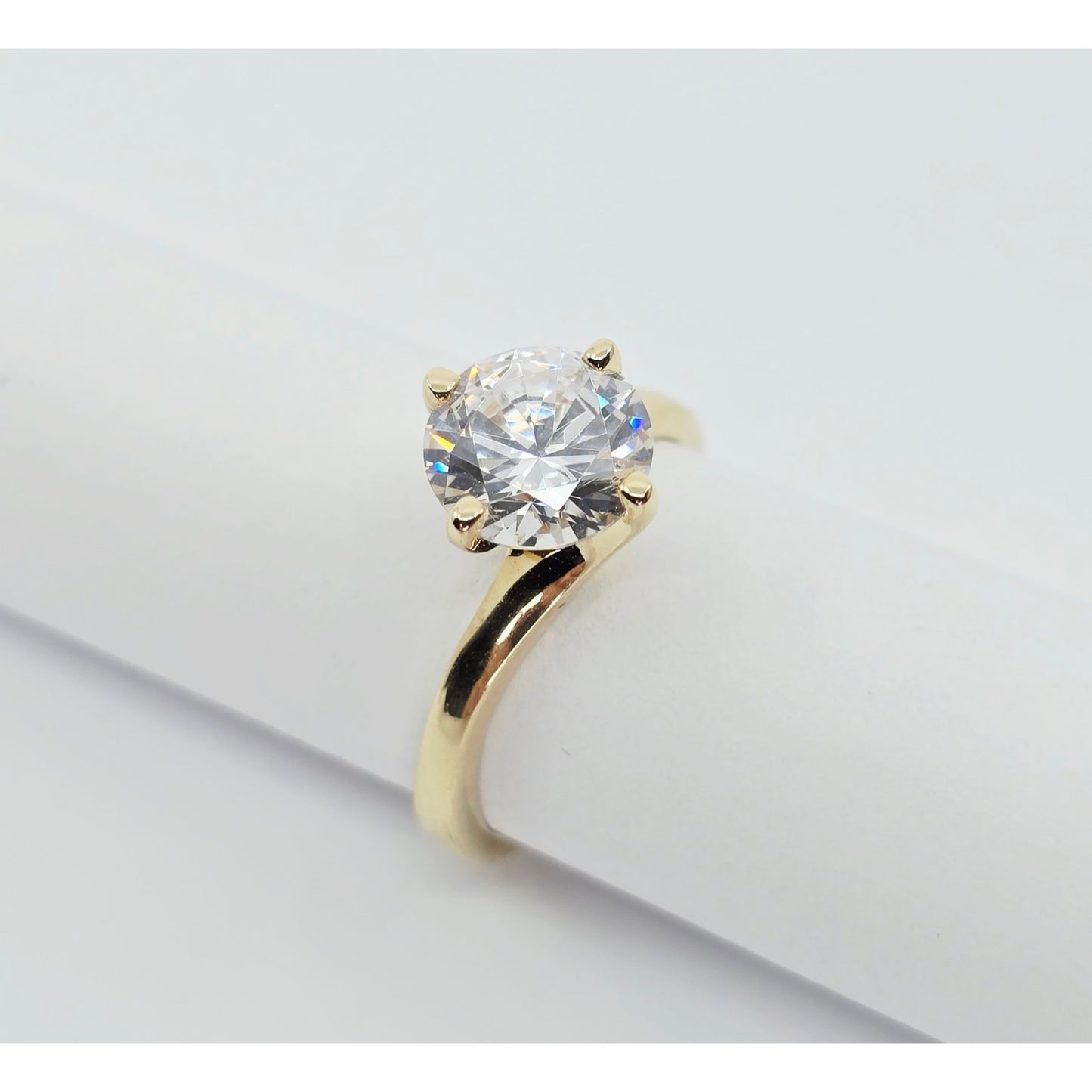14K Yellow Gold Ladies Solitaire CZ Engagement Ring