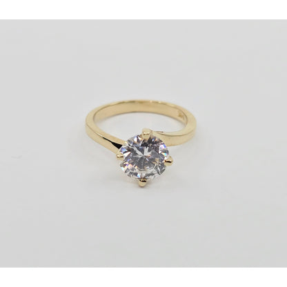 14K Yellow Gold Ladies Solitaire CZ Engagement Ring