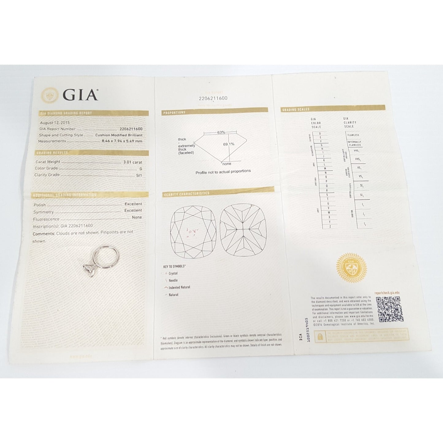 Platinum 3.01ct Natural Cushion Cut Solitaire Diamond Engagement Ring GIA Cert