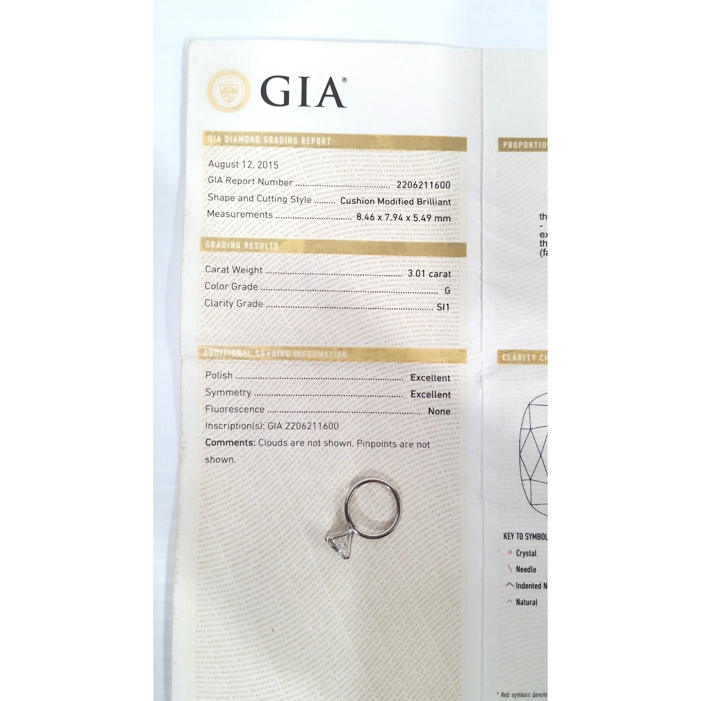 Platinum 3.01ct Natural Cushion Cut Solitaire Diamond Engagement Ring GIA Cert