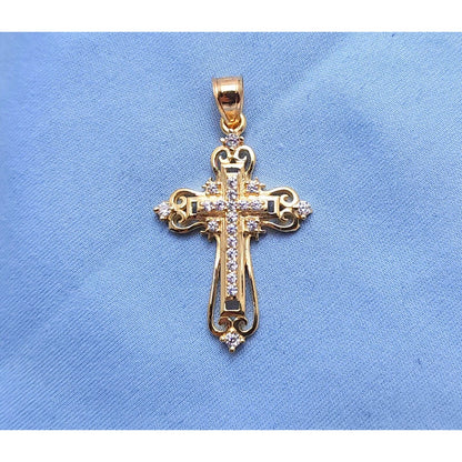 14K Yellow Gold CZ Cross Charm Pendant