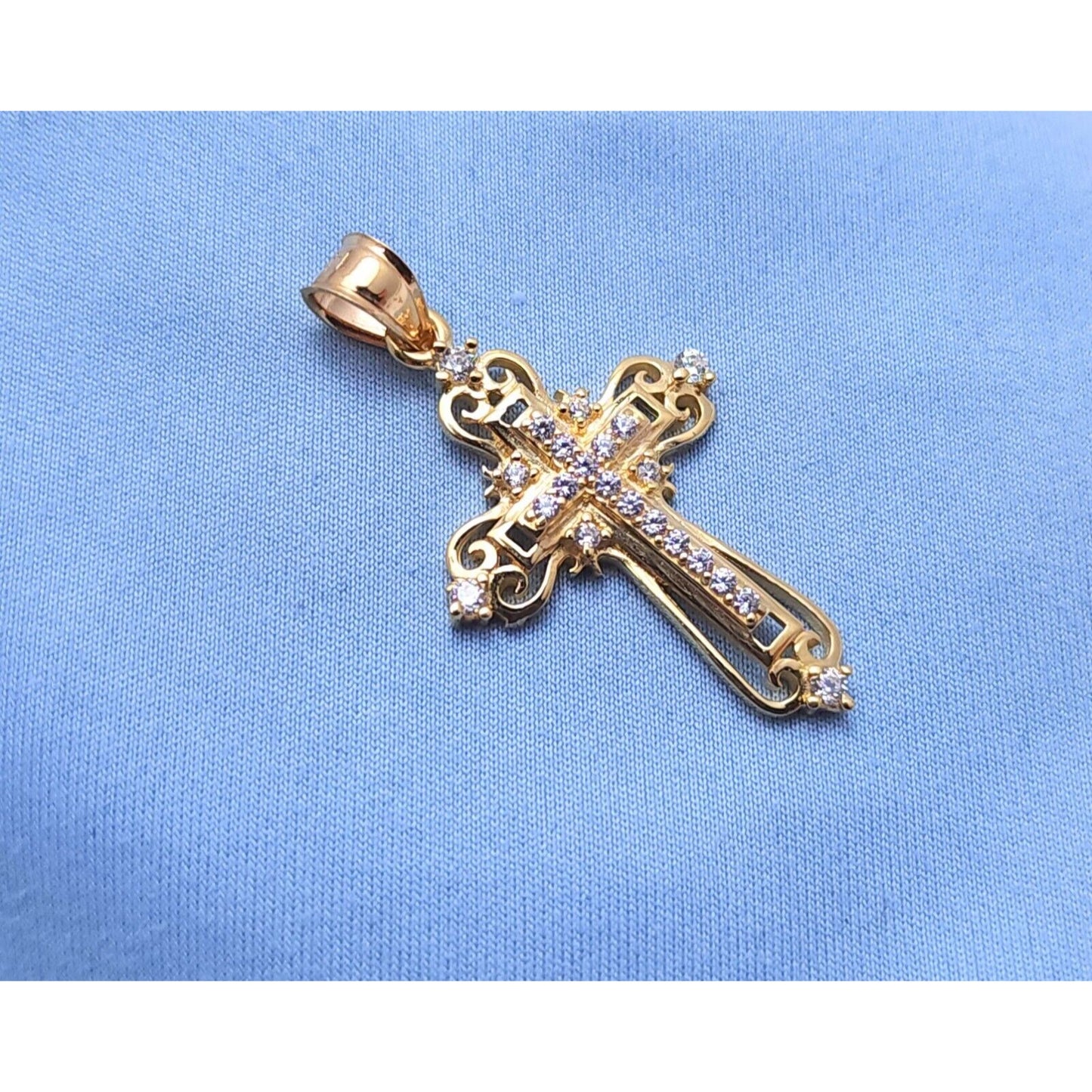 14K Yellow Gold CZ Cross Charm Pendant