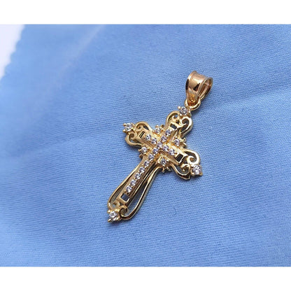 14K Yellow Gold CZ Cross Charm Pendant